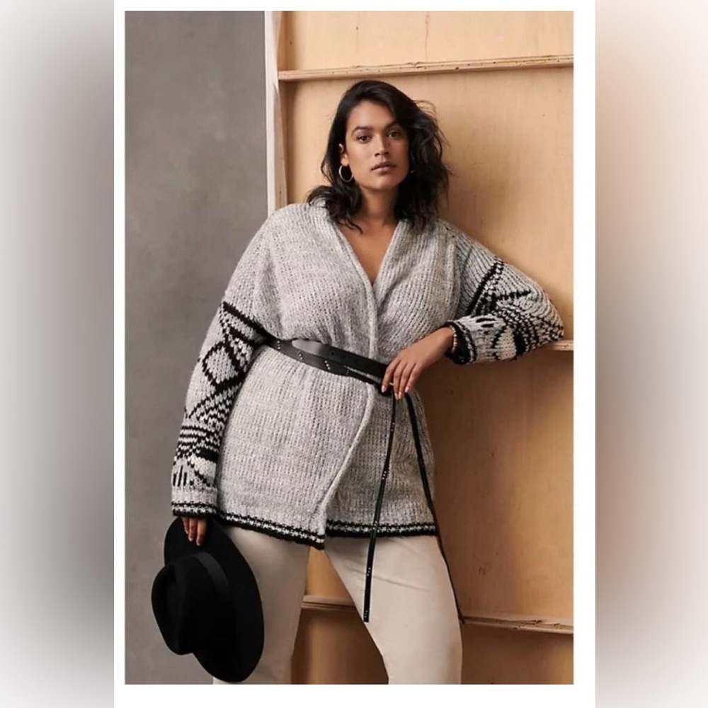 Anthropologie Gray and Black Oversized Knit Cardigan